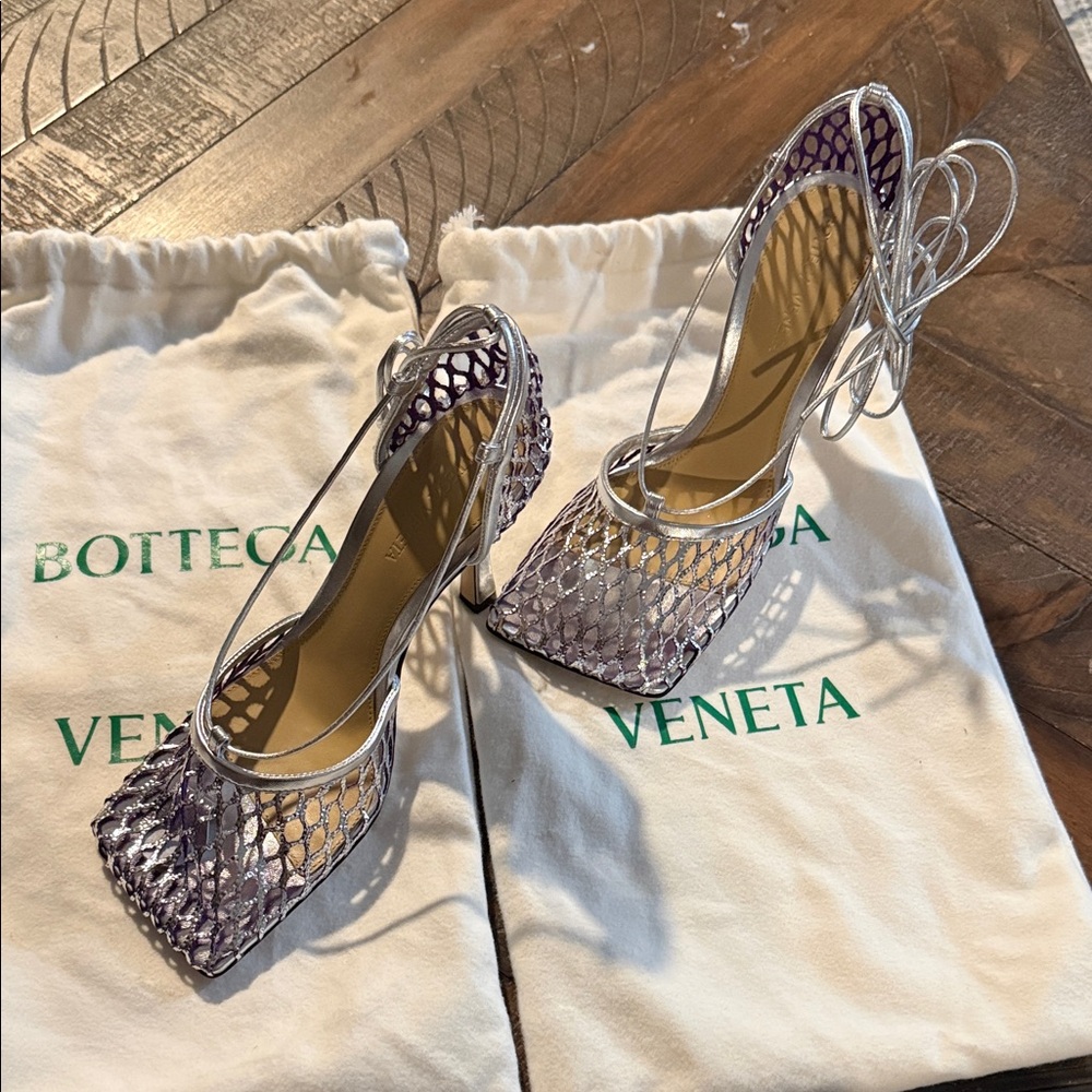Bottega Veneta Silver/Purple Mesh Heels